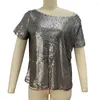 Women's Blouses Trendy Sexy T-shirt Shrink Resistant Tee Shirt Skew Collar Night Club Sequins Versatile