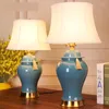 Lampy stołowe klasyczne chińskie lampa w stylu salon amerykański niebieski pełny miedź sypialnia nocna ściemnianie jingdezhen