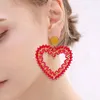 Orecchini pendenti con perline a forma di cuore rosso, originalità, cristallo, lavorato a mano, in lega di Boemia, semplice perlina di riso