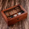 Watch Boxes Wood Box With Lock Transparent Skylight Storage Case Jewelry Necklace Wrist Watches Display Holder Organizer