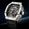 Armbandsur Aesop Square Carbon Fiber Bezel Men Mechanical Flying Tourbillon Watch Skeleton Lysande klocka Klockor Tonneau