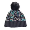 Chapeau d'hiver en relief à paillettes Mode capricieuse Causal Hiver Bonnets élégants avec Pom Pom Femmes Chapeau de Noël en tricot chaud à paillettes DF315