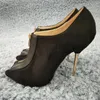 Chaussures habillées Femmes Stiletto Mince Fer À Talons Hauts Pompes Sexy Peep Toe Fermeture Éclair Noir En Daim De Mode Partie De Mariée Balle Dame 3845-h1