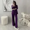 Calças femininas de duas peças senhora do escritório roxo blazer conjunto outono manga longa terno jaqueta elegante casaco perna larga calça ol 2 conjuntos roupa feminina