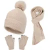 Boll Caps Womenmen Autumn Winter Warm Cute Wool Hat Scarf Handskar Set Män kvinnor