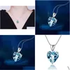 Naszyjniki wiszące Sier Heart of the Ocean Natural Sapphire Crystal wisid Naszyjnik biżuteria