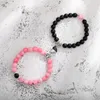 Pulseras con dijes Amantes de Corea Corazón Pareja Pulsera de distancia magnética 2 Unids / set Brazalete hecho a mano de piedra natural para mujeres, hombres, amigos, joyería