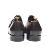 Sapatos de vestido Estilo Italiano Luxo Genuíno Couro Monk Strap Homens Formal Fivelas Duplas Plain Pointy Toe Business Office