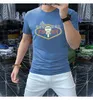 2023FS00 Men's t-shirts tide pink blue color short sleeves half-sleeved handsome round shirt sequins hot drill letter brands young men's shirt hip hop streetwear tees