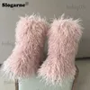 2023 frauen Winter Schnee Im Freien Faux Wolle Luxus Pelzigen Lockiges Fell Stiefel Frau Plüsch Warme Plattform Schuhe Große Größe 46 t231104