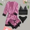 Conjunto de pijamas femininos lingerie bodysuit liga robes roupa interior renda profunda decote em v 4 peças mulheres sexy