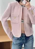 Женские куртки класса люкс C Классический круглый вырез с подплечниками Тканое твидовое пальто Триумфальная арка Новый розовый ароматный вязаный кардиган YTBR