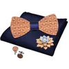 Bow Ties Fashion Mens Tie Set Handkakor Manschettknappar Brosch Wood Bowties och Box Suit Wedding Accessoreis Gifts Gravata