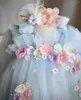 Robes de fille belle fleur bleu ciel pour mariage papillon une ligne florale Lolita enfant en bas âge robes de reconstitution historique robe d'anniversaire pour enfants