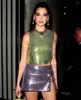 Casual jurken Cutistation Metallic Pargin Tweedelige set Women Sparkly Green Glitter Tank Top paarse minirok met Pins Party Night