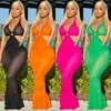 Casual Dresses 2023 Skär ut lång klänning Backless ärmlös halter Sexig maxi Bodycon Pleated Mermaid Elegant för kvinnor Summer Outfits