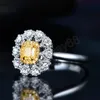 Bagues en Zircon Citrine pour femmes, Simulation exquise, en forme de fleur, CZ blanc, bijoux de fête de mariage