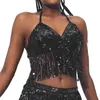 Canotte da donna Canotta con paillettes Nappa dorata Crop Top Abbigliamento da donna Canotta con cinturino all'americana Belly Dance Club Party Boho Festival Shinny Shirt