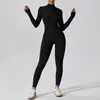 Active Sets Women 's Jumpsuits 원피스 긴 슬리브 요가 세트 지퍼 타이트 피트니스 바디 슈트 완벽한 통기성 스포츠 플레이 슈트 트랙 슈트