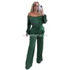 Designer Jumpsuits Women Long Sleeve Rompers Fall Winter Clothes Casual Slash Jumpsuits med fickor Fashion One Piece Outfits Overalls lastbyxor