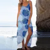 Vestidos casuais mulheres verão sexy colher pescoço praia vestido longo oceano vento flor impressão cabida