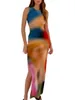 Casual jurken Mouwloze Backless Maxi Dres Summer Bodycon Elegant Sexy Tie Dye Outfits Ladies Birthday Party Club Sundress 230403