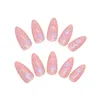 거짓 손톱 보라색 꽃 설정 -길이 아몬드 쇼핑을 위해 간단한 껍질을 쉽게 적용 할 수 있습니다.