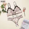 Costume Sexy pour femmes, sous-vêtements brodés en dentelle transparente, soutien-gorge Push-up Floral, ensemble exotique