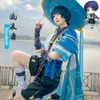 Cosplay Scaramouche Game Genshin Impact Wanderer Cosplay Anime Uniform Wig Bamboo Hat Halloween Carnival Costume