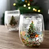Wine Glasses 300ml Glass Cup Christmas Tree Mug Heat Resistant Double Layers Water Milk Juice Coffee Flowing Sequin Holiday Gift