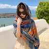 Halsdukar bomull och linne tryckt silke halsduk vid havet sommar solskyddsmedel sjal bohemisk strand kvinnlig turban
