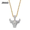 Jinao Mode Kubikzircon Iced Out Kette Halskette Bull Demon King Anhänger Hip Hop Schmuck Statement Halskette Bling Geschenk für Mann J285R