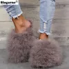 2023 nuove donne di inverno finte pantofole ragazze di lusso peloso peluche calda piuma d'oca casa scarpe di cotone indoor soffice pelliccia diapositive T231104