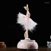 Decorative Figurines Music Box Auto Rotating Girl Feather Skirt And Ballet Dancer Blue Wedding Gift
