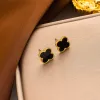 2023DESIGNER EARING VINTAGE FOURF LEAF CLOVERチャームスタッドイヤリングバックマザーオブパールステンレススチールゴールドスタッドアガート女性ウェディングジュエリーギフト