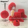 2023 Set di moda Donna Inverno Furry Stivali da neve Borsa Berretto di pelliccia Peluche Ragazza calda Fluffy Set Fascia per capelli Cappelli da sci Borsa T231106