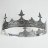 Eseres King Crown Man için Tam Yuvarlak Ayarlanabilir Eski Gümüş Tiara Düğün Saç Aksesuarları D19011103206B