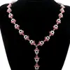 Correntes 50x12mm Pretty 37g Pink Raspberry Rhodolite Garnet Topázio Smokey Topázio Branco Cz Women Wedding Silver Chain Chain 18-19 "