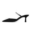 Nima Sandals Shoes Women Pump Black Stain och Buffed Lambskin Heeled Julie Slingback Crystal Branding Dahlia Sexy High Heels