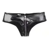 Costume sexy Slip sexy in pelle lucida da donna con apertura sul cavallo e mutandine con cerniera Mutandine in spandex nero Pantaloncini Pama Lingerie Erotica Mostra fianchi