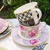 Tazze Piattini 1 Tazza Piatto Bone China Caffè Colazione In Ceramica Ragazza Bella Nicchia Retro Lusso Conveniente E Piattino Regalo