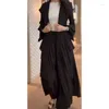 Women's Trench Coats Pleated Ruffled Lace Robe Autumn/Winter Foreign Trade Long Suit Collar Coat Style Gray Fashion Trend