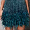 Vssjavun Sequins Tassel Feather Spaghetti Strap Dress Women Fashion Sexy Stitching Mini Dress Evening Party Club Elegant Dress