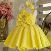 Girl Dresses Solid Single Shoulder Sleevless Ball Gown Princess Vestidos Fashion Design Spliced Flower Girls Christmas Kids Dress