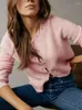 Frauen Strick Stickerei Aushöhlen Frauen Rosa Pullover Einreiher Oansatz Mohair Wolle Mischungen Langarm 2023 Herbst Strickjacke für Weibliche