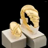 Halsbandörhängen Set Brasilianska armband och ringsmycken för brud 18K Guldfärg Hand Bangle jubileumsmycken Bröllop