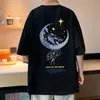 Men's TShirts INS Spring Summer Moon Print Pure Cotton Oversized Shirt Y2K Short Sleeve Shirts For Men Women Fashion Couple ee ops 230403