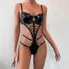 PU-Leder-Teddybär-Damen-Nachtwäsche, einteilig, eng anliegende Kleidung, reife Frauen, sexy erotische Porno-Dessous mit Diamant-Verband-Kreuz