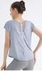 LU Women's Quick-Dry Workout T-Shirt Cool and Breathable Yoga Top Loose-fit Slimming Outdoor Running Short Sleeve Gym Sexy Nude-colored Elastic Fitness Outfit