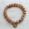 Strand WMB44249 Natural Gemstone Sunstone Wrist Mala Bracelet North Star Charm Gold Plated Kette Yoga Boho